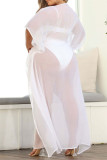 White Fashion Sexy Solid Bandage See-through Cardigan Swimwears Cover Up