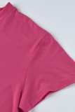 Розовое модное повседневное платье больших размеров с однотонным карманом и V-образным вырезом с коротким рукавом