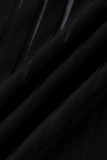Schwarzes, modisches, sexy, festes, durchsichtiges, rückenfreies Patchwork-Kleid mit V-Ausschnitt