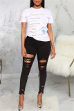 Black Fashion Casual Solid Patchwork High Waist Ripped Skinny Denim Jeans