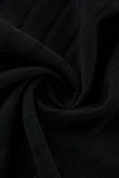 ブラックファッションセクシーなソリッドパッチワークシースルーバックレスVネックスリングドレス