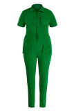 Groen Casual Solid Patchwork Rits Kraag Jumpsuits in grote maten