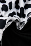 Mode noire décontracté imprimé léopard Patchwork avec ceinture col rond manches longues robes de grande taille