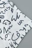Witte casual straatprint kwastje patchwork asymmetrische O-hals korte mouw twee stukken
