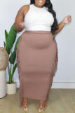 Purple Fashion Casual Solid Tassel Patchwork Plus Size Skirt