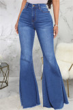 Jeans in denim con taglio a stivale a vita alta patchwork solido casual alla moda nero
