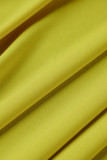 Желтый На каждый день Однотонный Пэчворк V-образный вырез С короткими рукавами Из двух частей