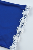 Blauw sexy stippen patchwork vest kraag driekwart twee stukken