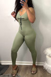 Light Green Sexy Casual Print Backless Spaghetti Strap Skinny Jumpsuits