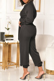 Black Fashion Casual Solid Basic V Neck Regular Jumpsuits