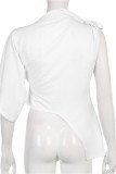 T-shirt asimmetriche con scollo a O patchwork solido casual alla moda bianca