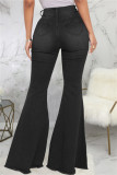Schwarze, modische, lässige, solide Patchwork-Jeans mit hoher Taille und Boot-Cut-Denim