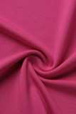 Vestido rosa casual estampa patchwork com alça de espaguete vestidos plus size