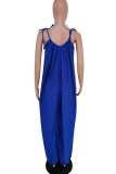 Royal Blue Casual Solid Patchwork Spaghetti Strap Lösa Jumpsuits