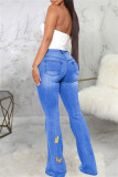 Blaue, modische, lässige, zerrissene Denim-Jeans mit hoher Taille und hoher Taille