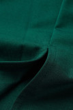グリーン カジュアル ソリッド パッチワーク フォールド O ネック ストレート ドレス