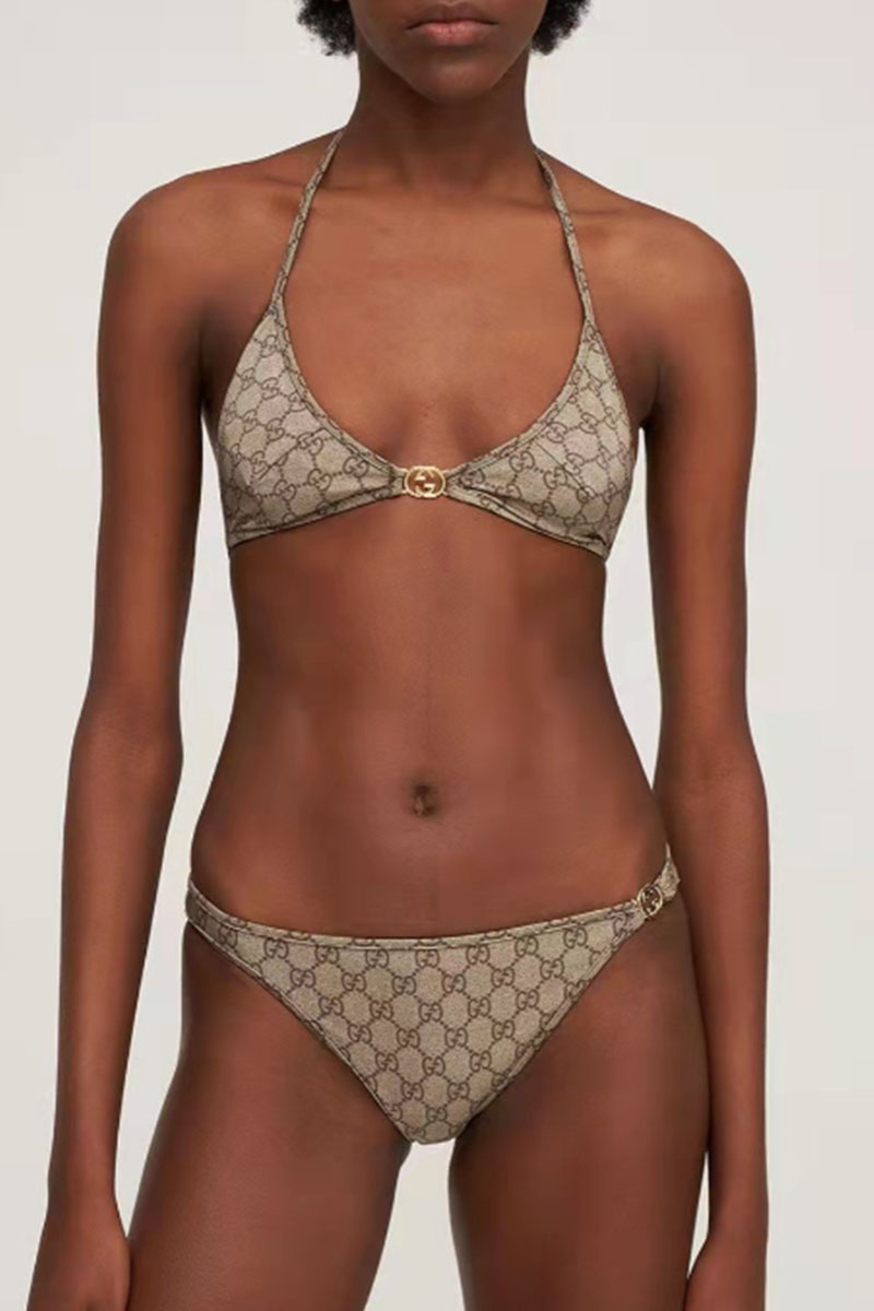 

Khaki Fashion Sexy Letter Bandage Swimwears