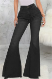 Черные модные повседневные однотонные лоскутные джинсы с высокой талией и ботфортами