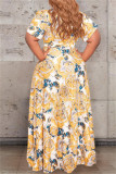 Earth Yellow Fashion Casual Print Bandage V-Ausschnitt Plus Size Two Pieces