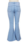 Jeans jeans azul moda casual bordado rasgado cintura alta regular