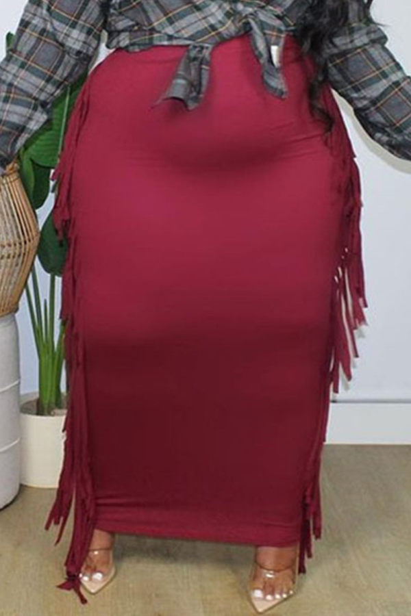 パープル ファッション カジュアル ソリッド タッセル パッチワーク プラス サイズ スカート
