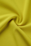 Желтый На каждый день Однотонный Пэчворк V-образный вырез С короткими рукавами Из двух частей