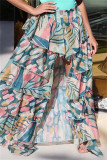 Multicolor mode casual print asymmetrische rok in grote maten