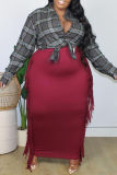 Falda moda casual sólido borla patchwork talla grande caqui
