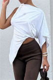 White Fashion Casual Solid Patchwork Asymmetrical O Neck T-Shirts