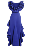 Robe irrégulière à col carré à volants bleus à la mode Robes de grande taille
