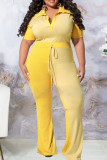 Amarelo Moda Casual Sólido Patchwork Turndown Collar Plus Size Duas Peças