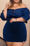 Bleu Sexy Solid Draw String Off The Shoulder Plus Size Two Pieces
