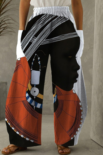 Pantalon taille haute taille haute régulier imprimé patchwork mode décontracté noir gris