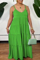 Vestido de tirante de espagueti con pliegues de patchwork liso informal verde Vestidos