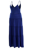 Blue Casual Solid Patchwork Spaghetti Strap Straight Plus Size Dresses