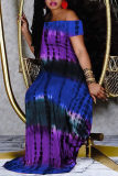 Фиолетовое модное повседневное платье с принтом в виде галстука с открытой спиной и коротким рукавом с открытыми плечами