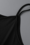 Black Casual Print Patchwork Spaghetti Strap Sling Dress Plus Size Dresses