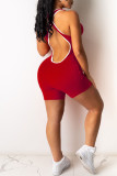 Macacão skinny vermelho moda casual sportswear carta estampado sem costas decote em U