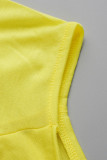 Желтые модные повседневные однотонные футболки с открытой спиной и открытыми плечами