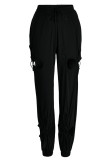 Schwarze, lässige, einfarbige, einfarbige Street-Hose mit ausgehöhltem Patchwork, normaler hoher Taille und Bleistift