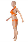 Set di tre pezzi di costumi da bagno senza schienale con fasciatura sexy arancione alla moda (senza imbottiture)
