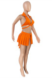 Oranje Mode Sexy Solid Bandage Backless Swimwears Driedelige Set (Zonder Paddings)
