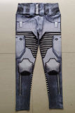 Preto Cinza Moda Casual Roupas Esportivas Estampas Básicas Skinny Cintura Alta Impressão de Posicionamento de Lápis Calças Inferiores