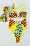 Green Fashion Sexy Print Hollowed Out Backless Swimwears (With Paddings)