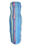 Blau Mode Casual Plus Size Print Basic U-Ausschnitt Weste Kleid