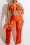Оранжевый модный сексуальный однотонный бинт в стиле пэчворк с открытой спиной Холтер без рукавов из двух частей