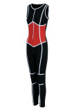 Svarta sexiga sportkläder Solid Patchwork Dragkedja Krage Skinny Jumpsuits