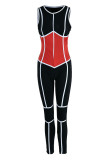 Svarta sexiga sportkläder Solid Patchwork Dragkedja Krage Skinny Jumpsuits