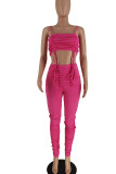 Pink Sexy Solid Patchwork Fold Spaghetti Strap Sleeveless Two Pieces