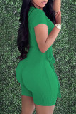 Mameluco ajustado con cuello en V de vendaje sólido casual de moda verde